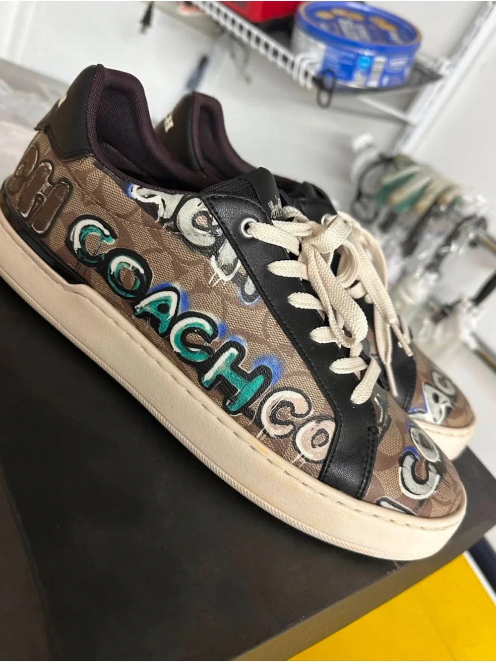 Coach Brown Graphic Canvas Sneakers with Cream Laces - Picture 2 of 5